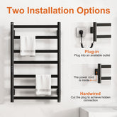 SIOYIE Towel Warmer Bathroom Wall Mounted 6 Bars Electric Towel Drying, 150 W 500 800 MM Heated Towel Rack With Intelligent Touch Screen Timer And Temperature Control Black Left - Serenity Spaces