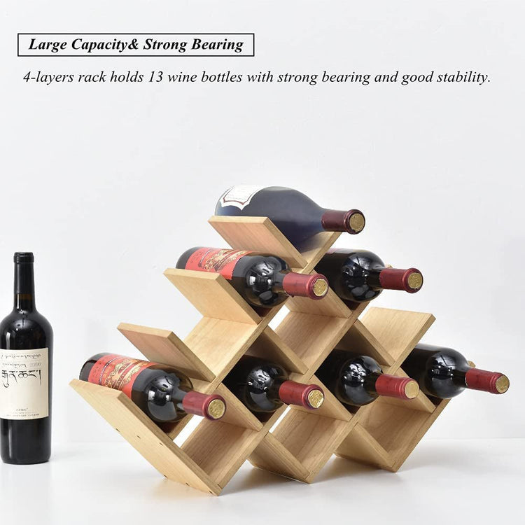 Wooden 13 - Bottle Wine Rack - Nature Wood 4 - Tier Wine Display Rack/Free Standing and Countertop Storage Shelf - Bottle Holder/Cabinet Glass XHJJ4 - NA - Serenity Spaces
