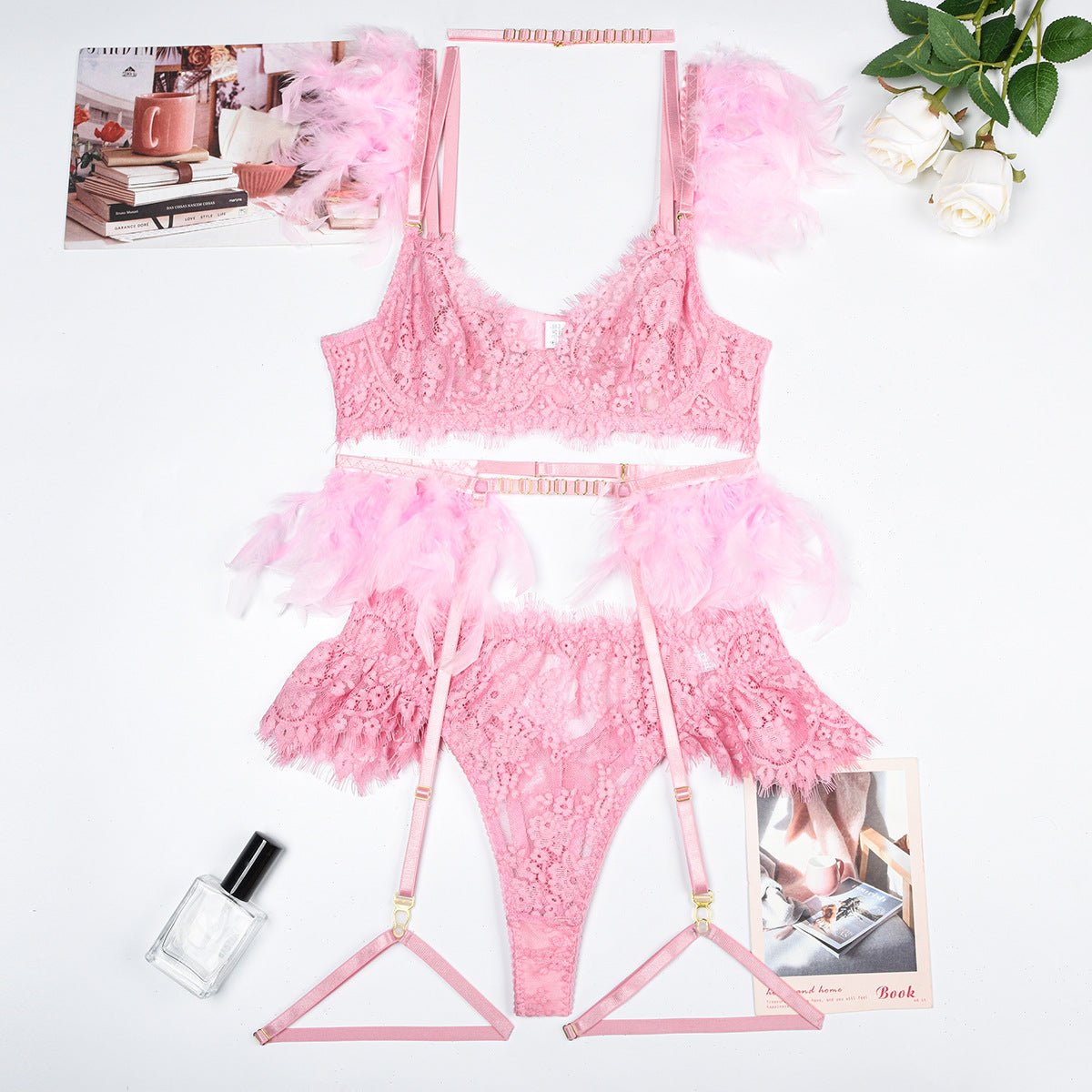 Feather Sexy Lingerie Lace Women Underwear Bra Panty - Serenity Spaces