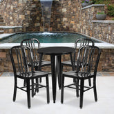 Thomas Commercial Grade 24" round Black Metal Indoor - Outdoor Table Set with 4 Vertical Slat Back Chairs - Serenity Spaces