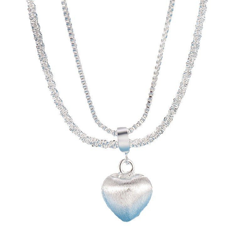 Double Layer Brushed Heart Pendant Necklace For Women High - end Feel Light Luxury Necklace Collarbone Chain Fashion Jewelry - Serenity Spaces