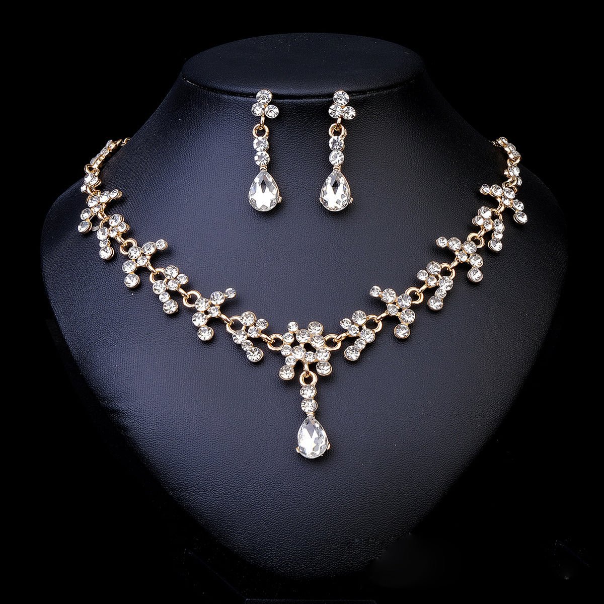 Rhinestone Pearl Earrings And Necklace Set Women - Serenity Spaces