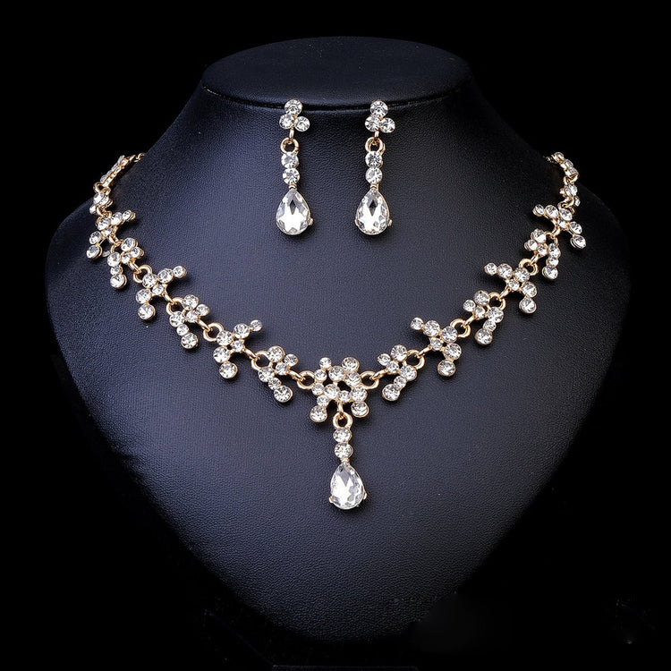 Rhinestone Pearl Earrings And Necklace Set Women - Serenity Spaces