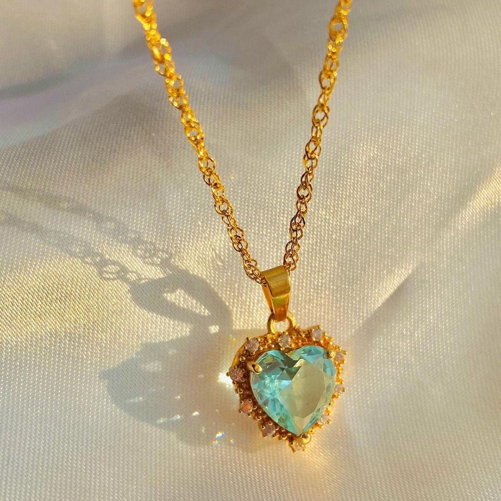 Colorful Rhinestones Heart - shped Necklace Love Gold Clavicle Chain Ins Personalized Jewelry For Women Valentine&