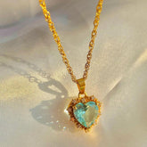 Colorful Rhinestones Heart - shped Necklace Love Gold Clavicle Chain Ins Personalized Jewelry For Women Valentine&