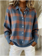 Printed Lapel Sweater Fashion Casual Long - sleeved Button Pullover Top Knitted Clothing For Women - Serenity Spaces