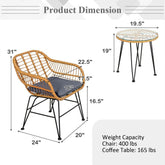 3 Pieces Rattan Furniture Set With Cushioned Chair Table - Serenity Spaces