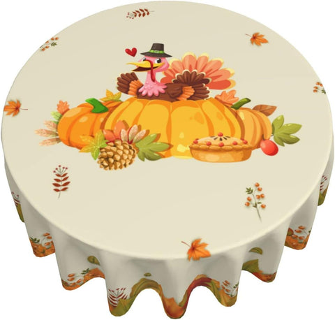 Turkey Festival Happy Thanksgiving Tablecloth, Roast Chicken Tablecloth Autumn Leaves Thanksgiving Decoration round 60 Inch