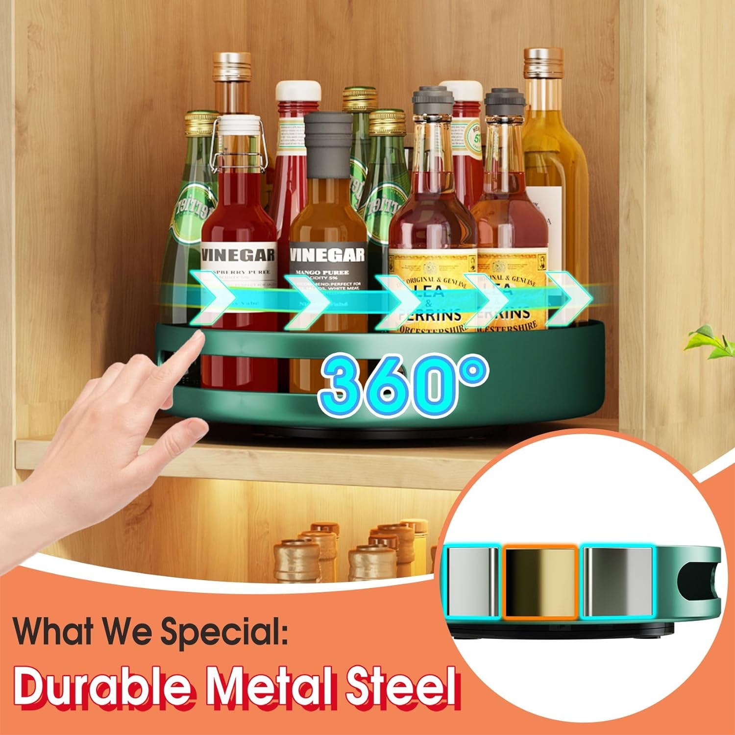 Lazy Susan Organizer Metal Steel Turntable, Rotating Spice Racks for Pantry Cabinet Cupboard Organizer Table 10 Inch Dark Green - Serenity Spaces
