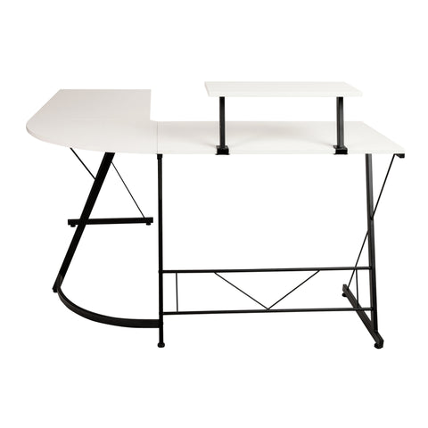 L-Shaped Computer White Desk, Gaming Desk, Home Office Desk, Black Frame