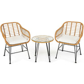 3 Pieces Rattan Furniture Set With Cushioned Chair Table - Serenity Spaces
