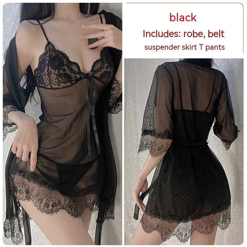Ruoruo Sexy Lingerie Sexy Pure Color Mesh See - through Sling Women - Serenity Spaces