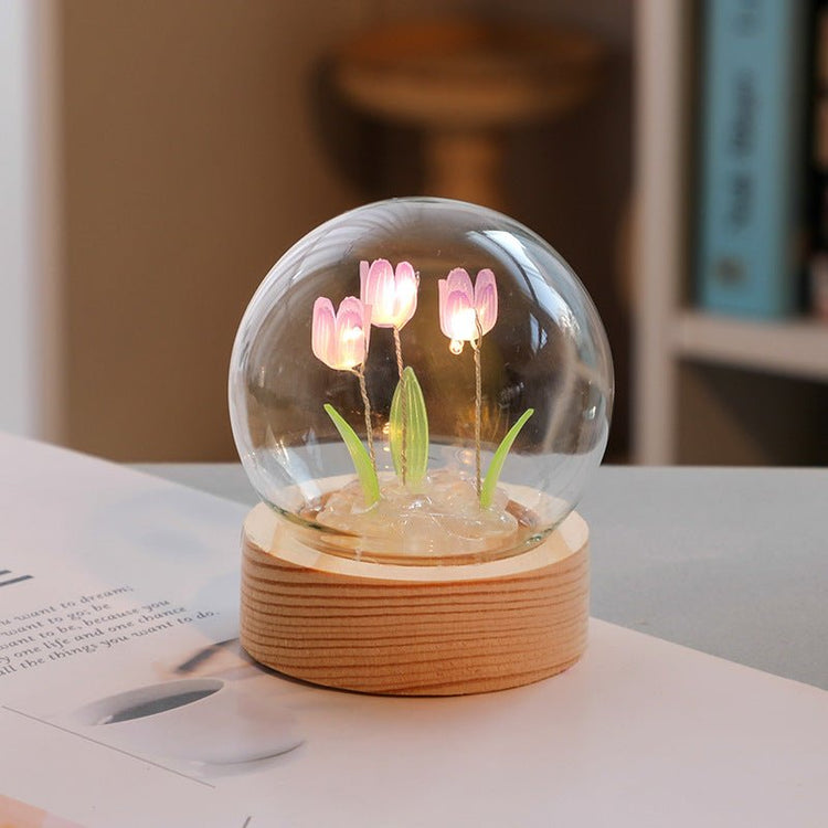 Artificial Tulip Flower Night Light Ornaments Handmade DIY Bedside Lamp LED Night Lamp Bedroom Decor Birthday Gifts Table Lamp - Serenity Spaces