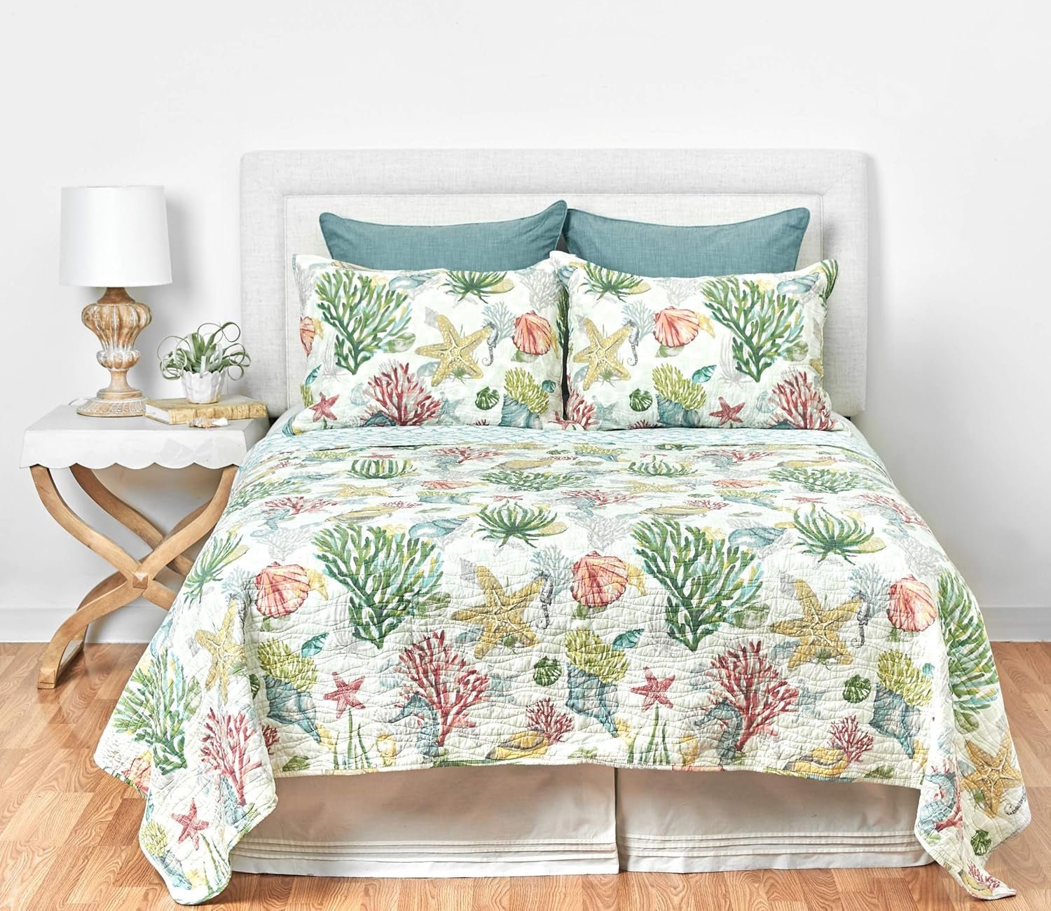 Shellwood Sound King 3 Piece Quilt Set Summer Beach Ocean Coastal Reversible Machine Washable Lightweight Bedspread Coverlet King 3 Piece Set Blue - Serenity Spaces