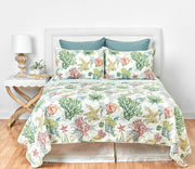 Shellwood Sound King 3 Piece Quilt Set Summer Beach Ocean Coastal Reversible Machine Washable Lightweight Bedspread Coverlet King 3 Piece Set Blue