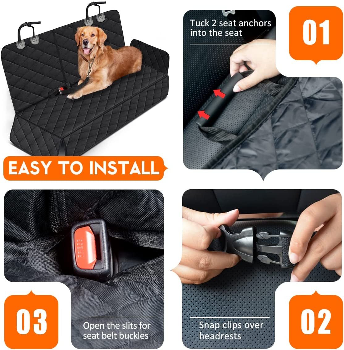 Dog Car Seat Cover, Back Seat Cover for Dogs Pet Car Seat Protector Waterproof Bench Car Seat Cover, Non - Slip Reat Seat Cover Fits Middle Armrest for Most Cars Trucks Suvs - Black - Serenity Spaces