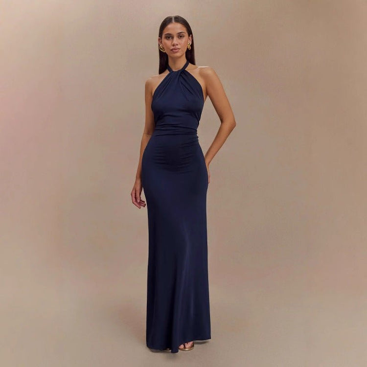 Ins Bodycon Halter Dress Sexy Backless Slim Fit Waist Slimming Maxi Dresses Prom Party Club Clothing For Women - Serenity Spaces