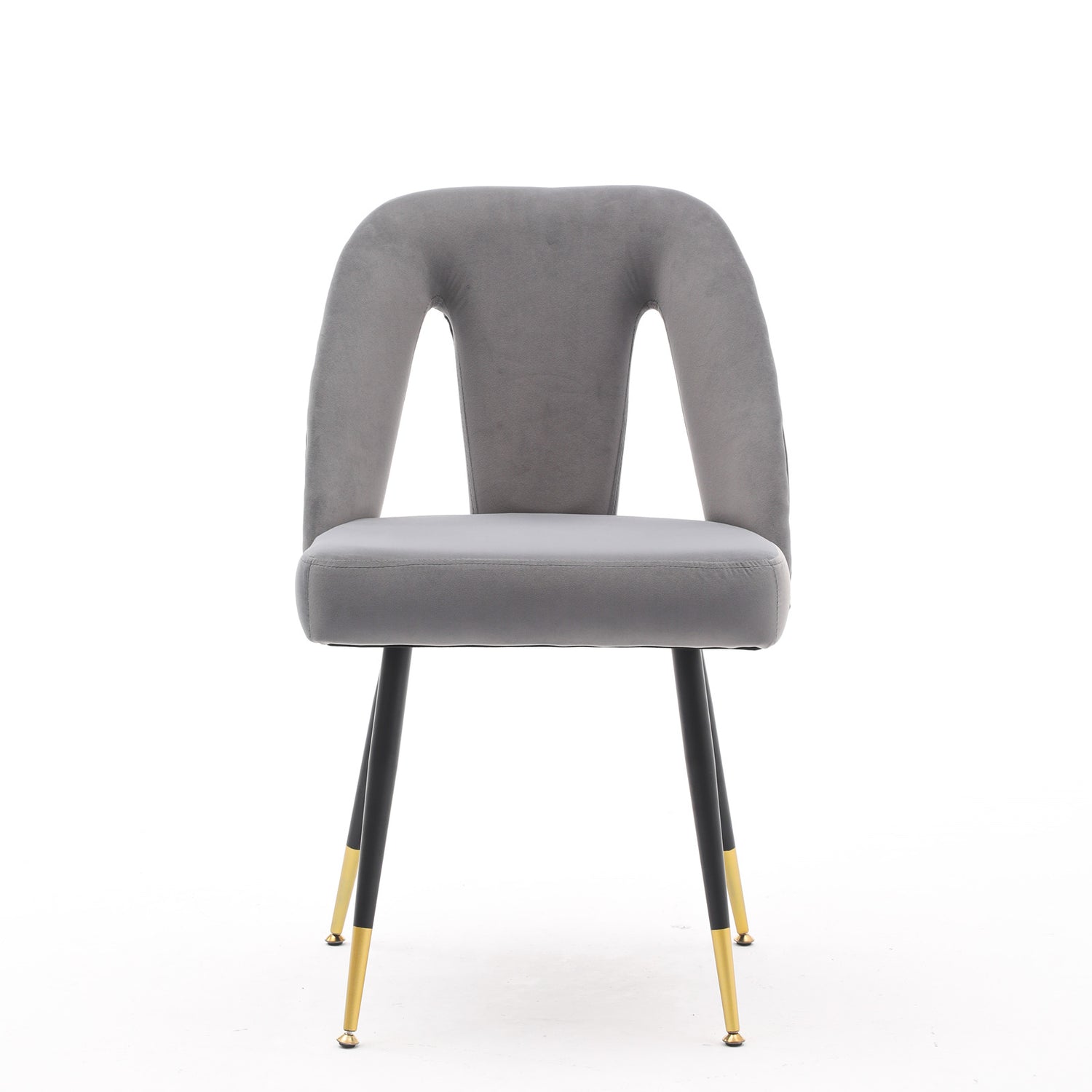 AA Furniture,Akoya Collection Modern Contemporary Velvet Upholstered Dining Chair With Nailheads And Gold Tipped Black Metal Legs Gray Set Of 2 - Serenity Spaces