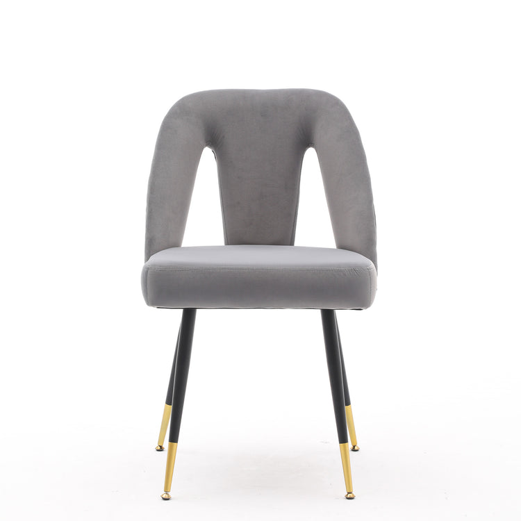 AA Furniture,Akoya Collection Modern Contemporary Velvet Upholstered Dining Chair With Nailheads And Gold Tipped Black Metal Legs Gray Set Of 2 - Serenity Spaces