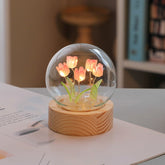 Artificial Tulip Flower Night Light Ornaments Handmade DIY Bedside Lamp LED Night Lamp Bedroom Decor Birthday Gifts Table Lamp - Serenity Spaces