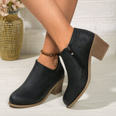Chunky Heel Round Toe Ankle Boots With Side Zipper Design Fashion Fall Winter Short Boots For Women Shoes - Serenity Spaces