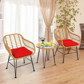 3 Pieces Rattan Furniture Set With Cushioned Chair Table - Serenity Spaces