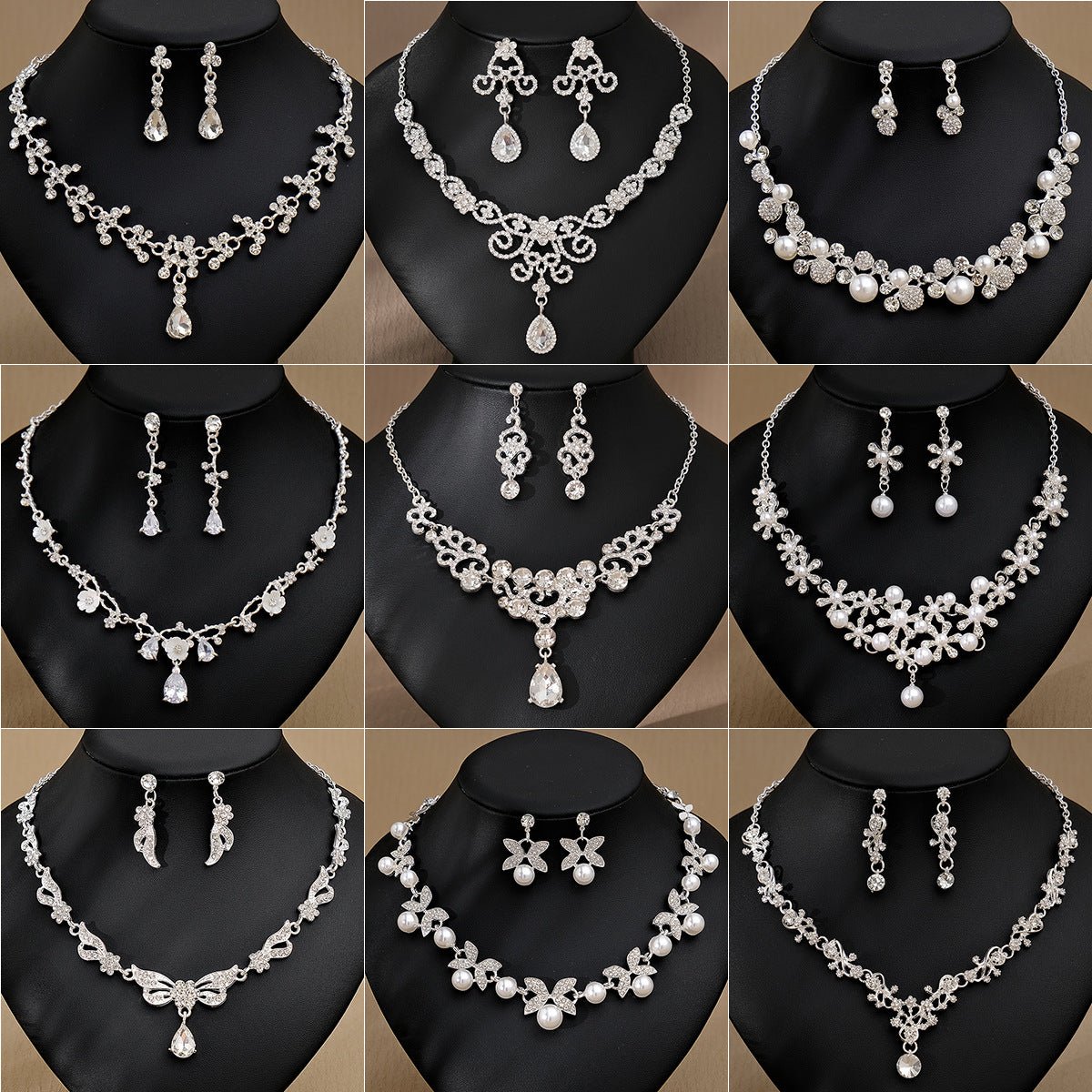 Rhinestone Pearl Earrings And Necklace Set Women - Serenity Spaces
