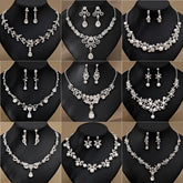 Rhinestone Pearl Earrings And Necklace Set Women - Serenity Spaces