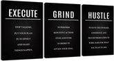 Hustle Grind Execute Wall Art Set - 3 Pieces 16"X24" Motivational Canvas Wall Art with Wooden Frame, Inspirational Quotes Decor for Office & Home Motivational Posters, Office & Gym Decor - Serenity Spaces