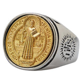 Christian Order Of St. Benedict In Titanium And Bronze Ring - Serenity Spaces