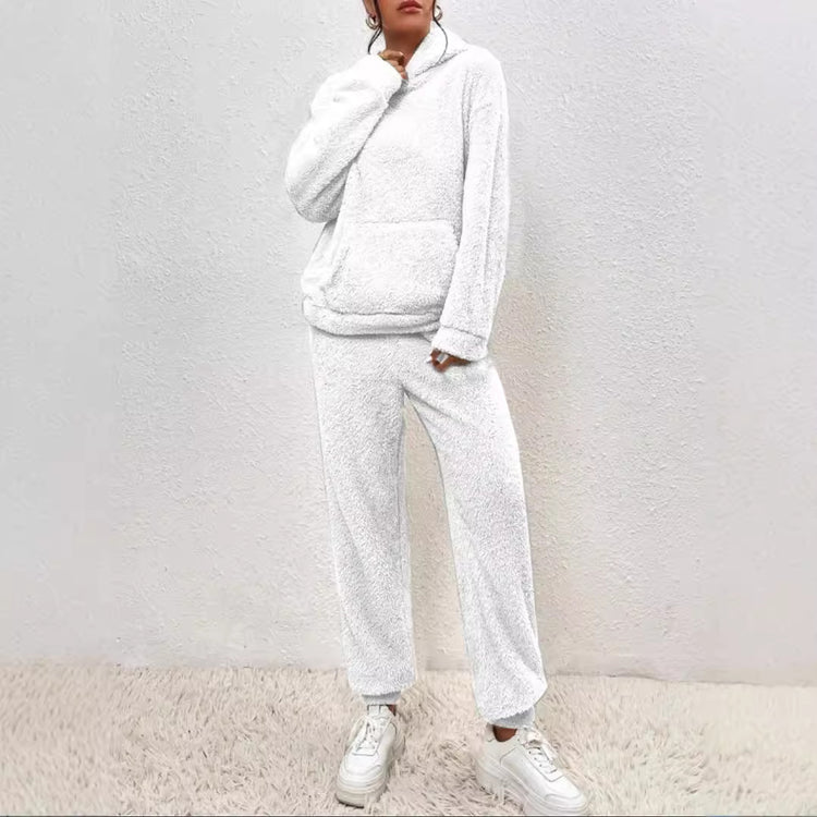 Winter Plush Pajama Set Fashion Casual Hooded Top and Elastic Band Pants Warm Set - Serenity Spaces