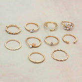 Bohemian Fashion Star Moon Love Pearl Leaf 10 - Piece Ring - Serenity Spaces