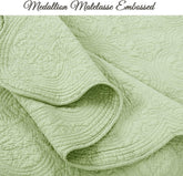 100% Cotton Medallion Matelasse Embossed Bedding Quilt Set, Reversible Lightweight Bedspread, Coverlet for All Season (Blantyre - Green, Twin - 2 Piece) - Serenity Spaces