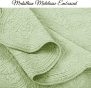 100% Cotton Medallion Matelasse Embossed Bedding Quilt Set, Reversible Lightweight Bedspread, Coverlet for All Season (Blantyre - Green, Twin - 2 Piece)