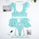 Feather Sexy Lingerie Lace Women Underwear Bra Panty - Serenity Spaces
