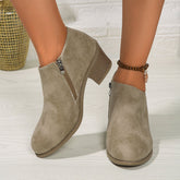 Chunky Heel Round Toe Ankle Boots With Side Zipper Design Fashion Fall Winter Short Boots For Women Shoes - Serenity Spaces