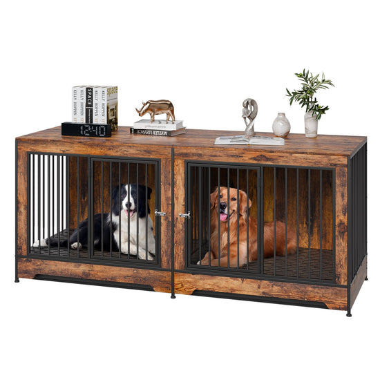 Dog Crate Furniture 75 In Indoor Wooden Dog Kennel With Divider And Tray - Serenity Spaces
