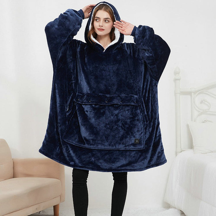 USB Heated Wearable Blanket Oversized Lazy Hoodie With Large Heating Area Back Cozy Warm Sherpa Hoodie Blanket No Battery Pack - Serenity Spaces
