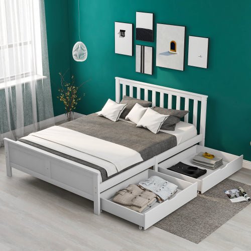 Wooden Solid White Pine Storage Bed With Drawers Bed Furniture Frame For Adults, Kids, Teenagers 4ft6 Double White 190x135cm - Serenity Spaces