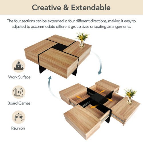 Unique Design Coffee Table With 4 Hidden Storage Compartments - Serenity Spaces