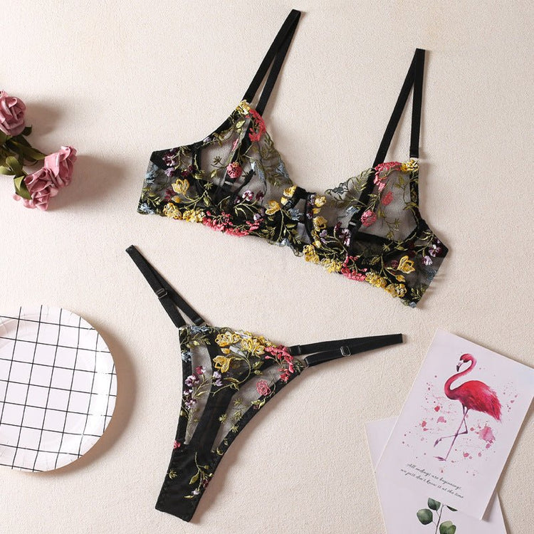 Lace Stitching Sexy Lace - up Lingerie Two - piece Set - Serenity Spaces
