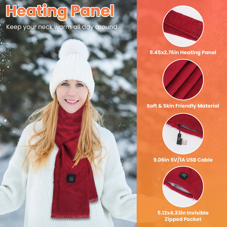 1Pc Electric Heated Winter Scarf USB Heating Neck Wrap Unisex Heated Neck Shawl Soft Warm Scarves With 3 Heating Modes For Outdoor Cycling Skiing Skating Winter Activities - Serenity Spaces