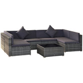7 Piece Wicker Patio Furniture For Backyard Outdoor Sectional Sofa With Cushions Tempered Glass Coffee Table Pillows Gray - Serenity Spaces
