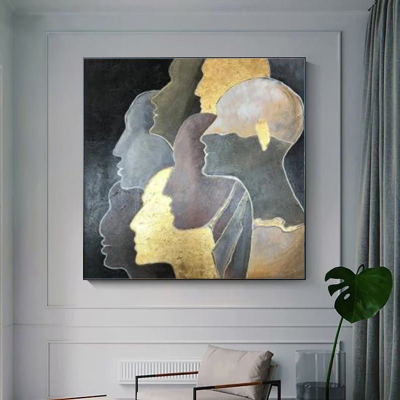 Handmade Oil Painting Canvas Wall Art Decoration Modern Light Luxury Golden Portrait Abstract Home Living Room Decor Rolled Frameless Unstretched Painting - Serenity Spaces