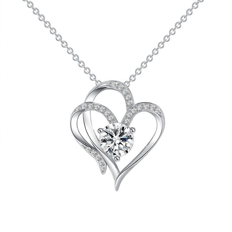 Zircon Double Love Necklace With Rhinestones Ins Personalized Heart - shaped Necklace Clavicle Chain Jewelry For Women Valentine&