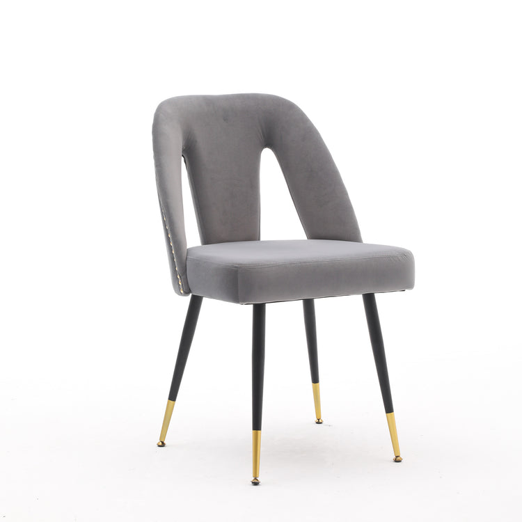 AA Furniture,Akoya Collection Modern Contemporary Velvet Upholstered Dining Chair With Nailheads And Gold Tipped Black Metal Legs Gray Set Of 2 - Serenity Spaces