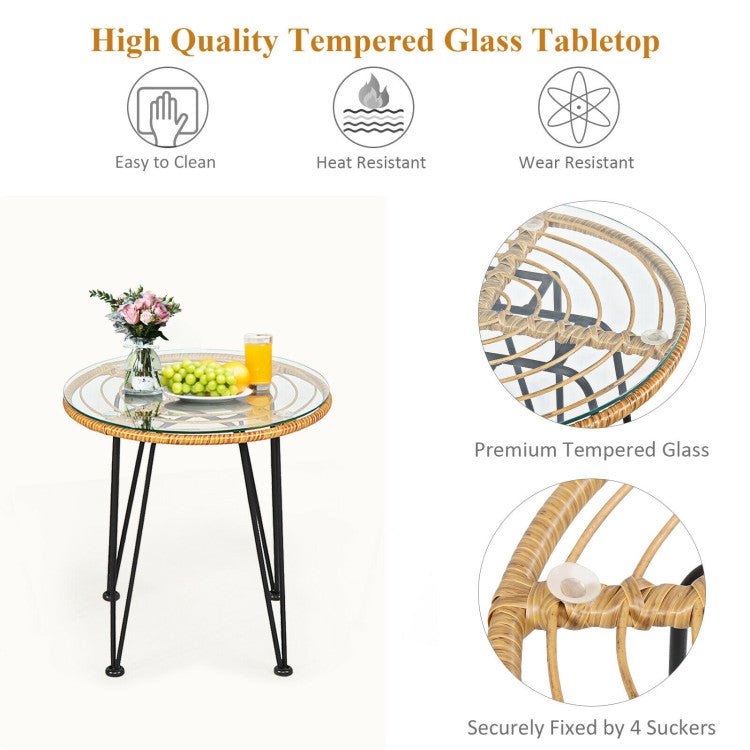 3 Pieces Rattan Furniture Set With Cushioned Chair Table - Serenity Spaces