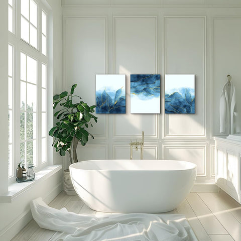 Abstract Canvas Wall Art for Living Room Bedroom Decoration Office Wall Painting,Bathroom Wall Decor Gray Blue Canvas Pictures Modern Home Decoration Wall Artwork,Fashion Wall Art 16X12 Inch/ 3 Piece