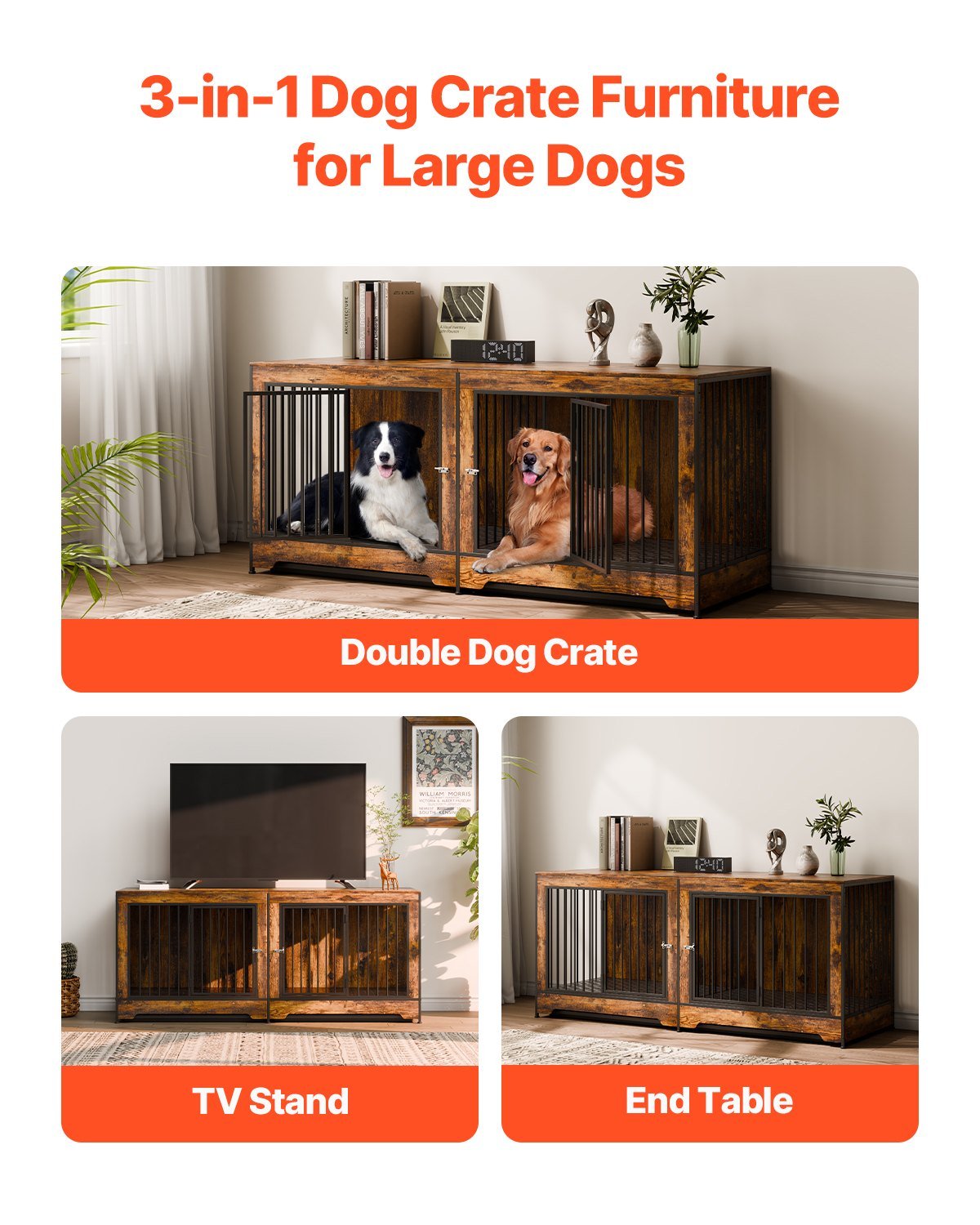 Dog Crate Furniture 75 In Indoor Wooden Dog Kennel With Divider And Tray - Serenity Spaces
