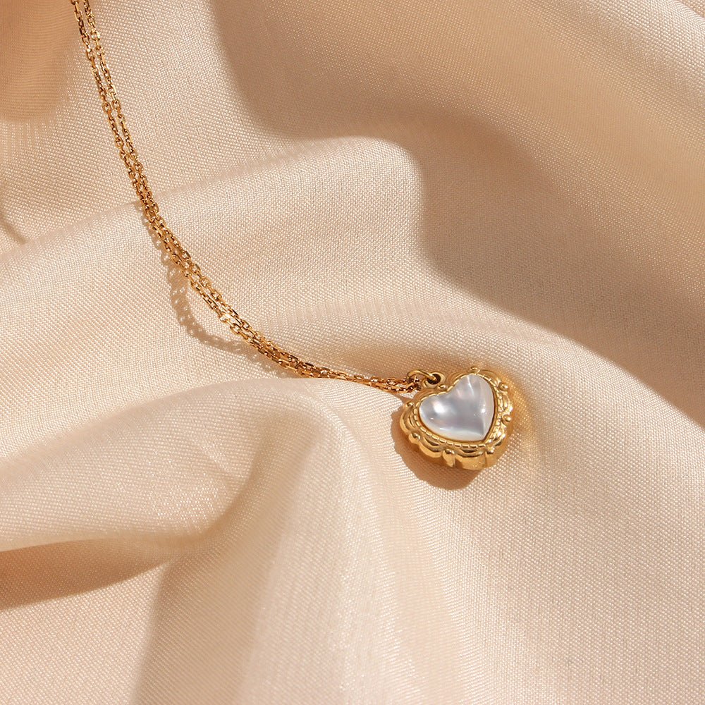 High - grade Love Light Luxury Pendant Jewelry Stainless Steel 18k Gold Plating Vintage Shell Love Necklace - Serenity Spaces